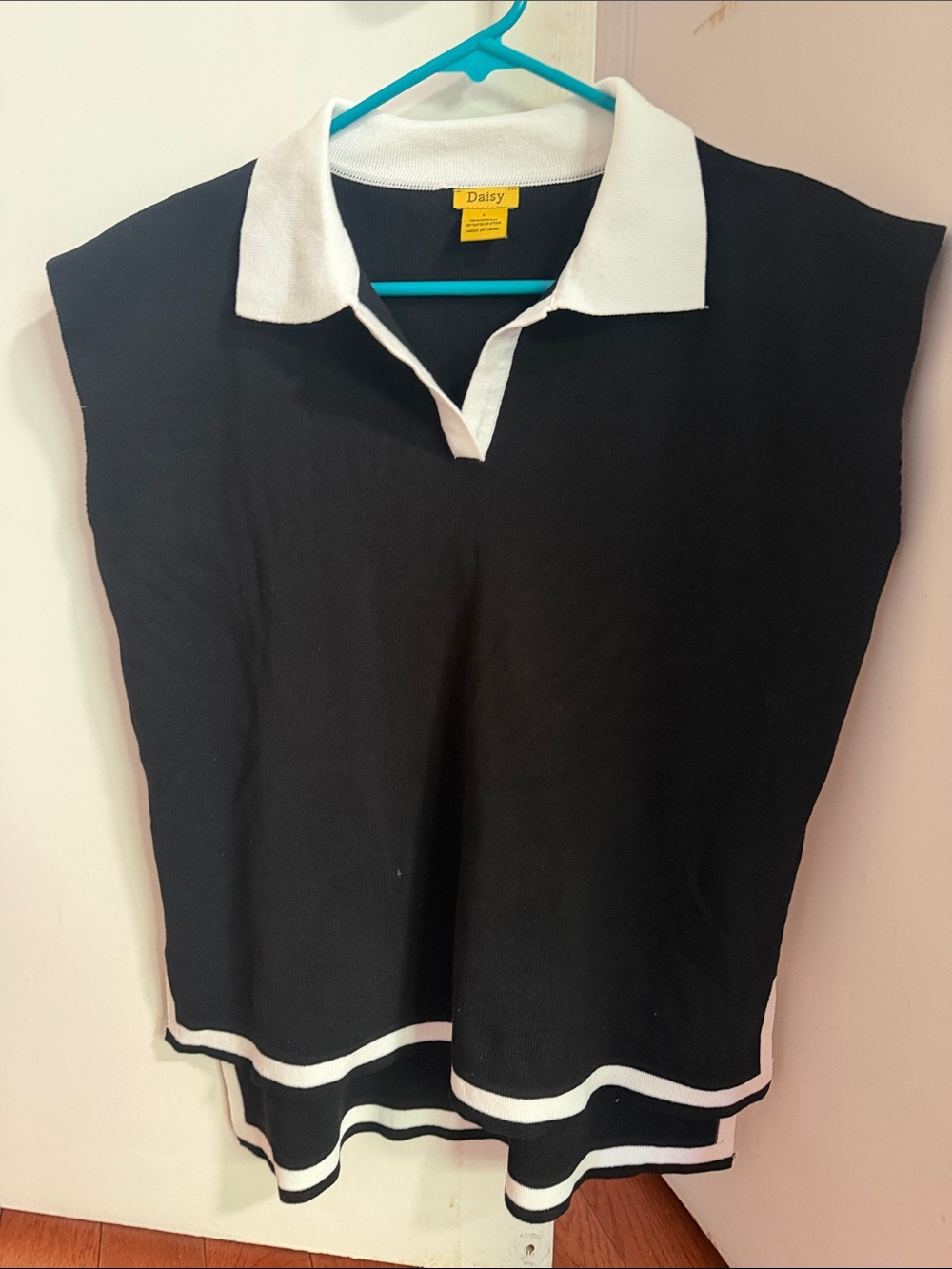 Daisy Women's Black Knit Polo Tank with White Trim